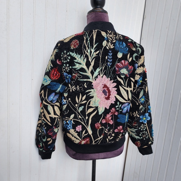 NWT $230 A.Z.I. New York Black Floral Tapestry Jacket Beaded Full Zip Linens M - Picture 13 of 16